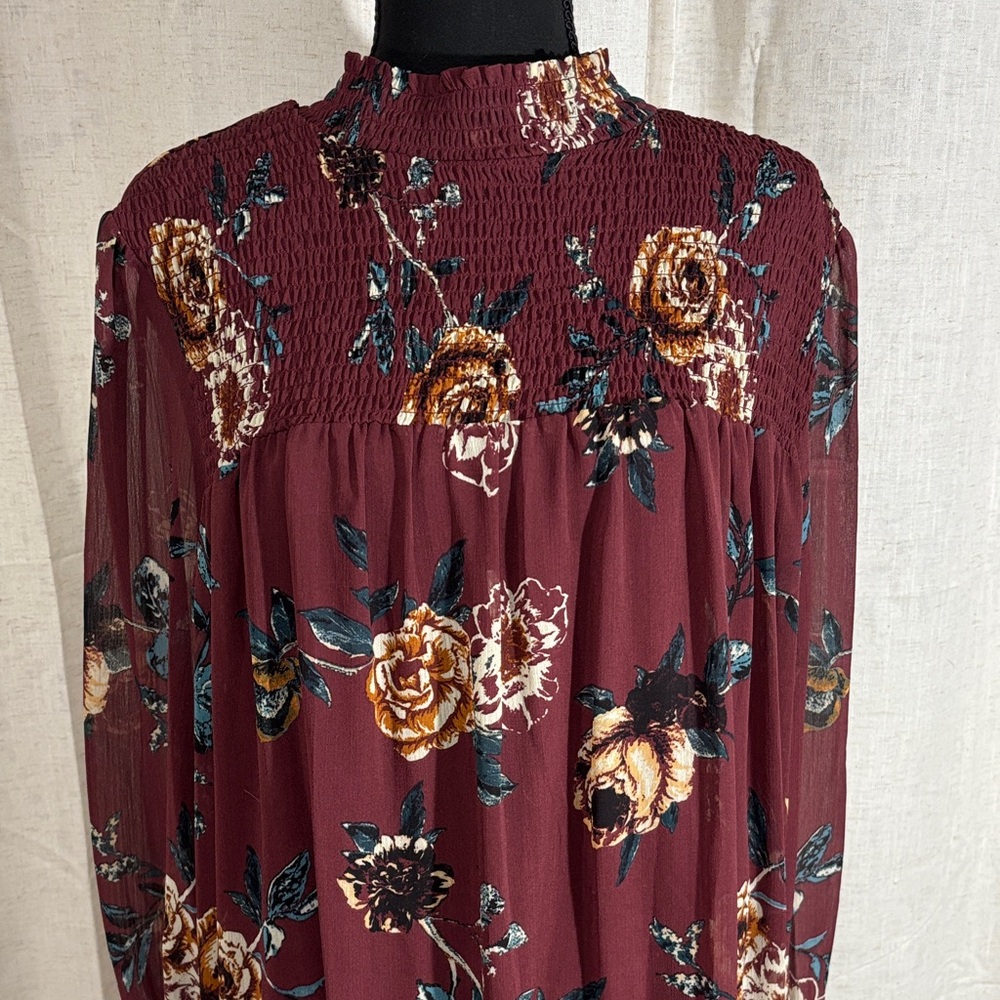 Ophelia Roe Floral Smocked Burgundy Dress or Tunic Top